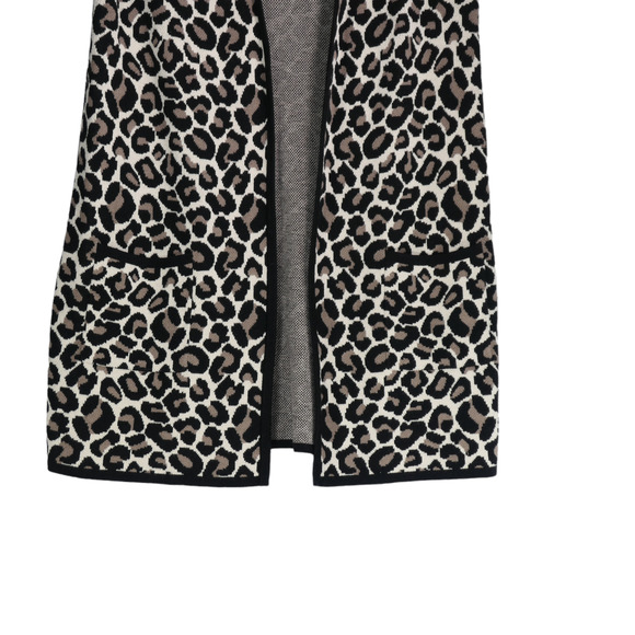 Chicos Cardigan Sweater Vest Womens Size 1 Small Black Brown Animal Print Luxe - Picture 2 of 6
